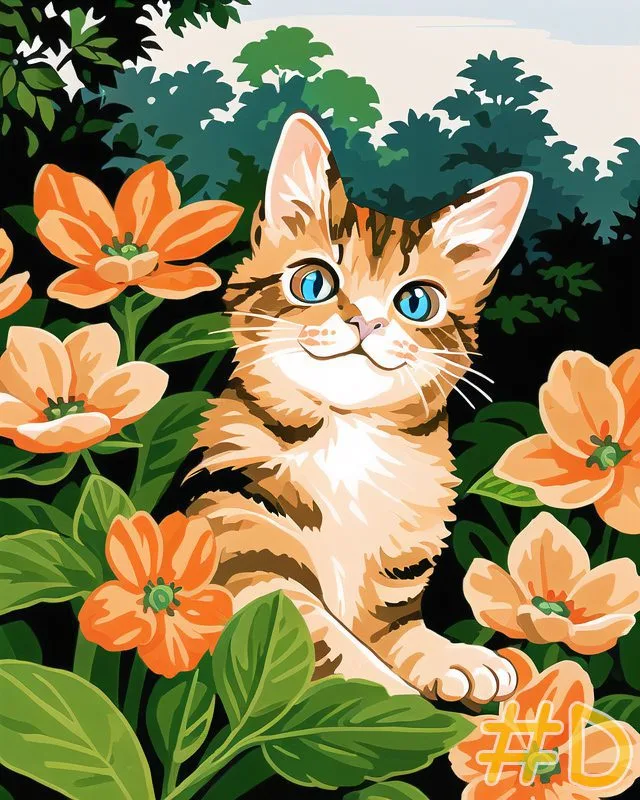 Cat & Flowers Needlepoint Canvases