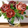 Roses in Red Vase — Needlepoint Canvas