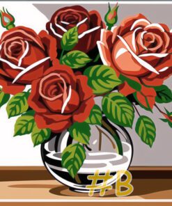 Roses in Red Vase — Needlepoint Canvas