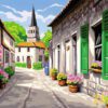 European Village Street Needlepoint Canvas