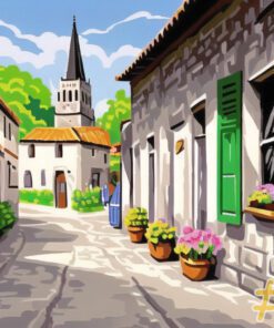 European Village Street Needlepoint Canvas