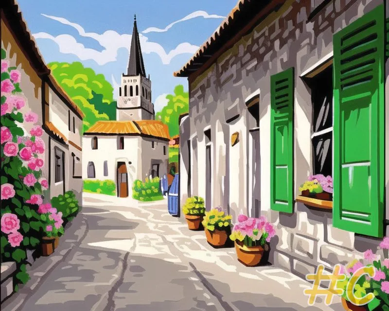 European Village Street Needlepoint Canvas