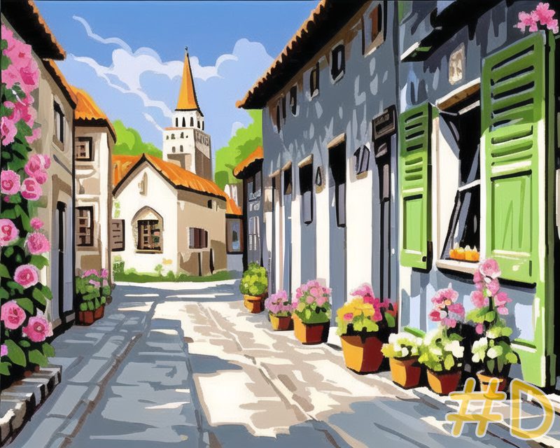 European Village Street Needlepoint Canvas