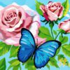 Blue Butterflies and Pink Roses Needlepoint Canvas