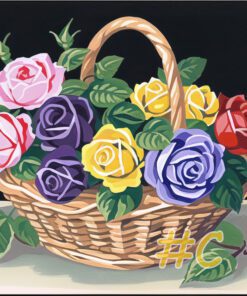 Small Elegant Rose Basket Needlepoint Canvas