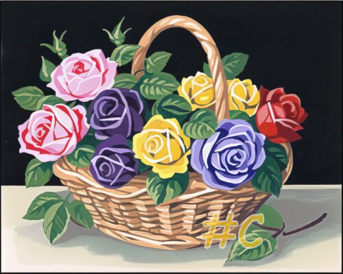 Small Elegant Rose Basket Needlepoint Canvas