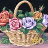 Small Elegant Rose Basket Needlepoint Canvas