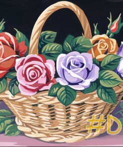 Small Elegant Rose Basket Needlepoint Canvas