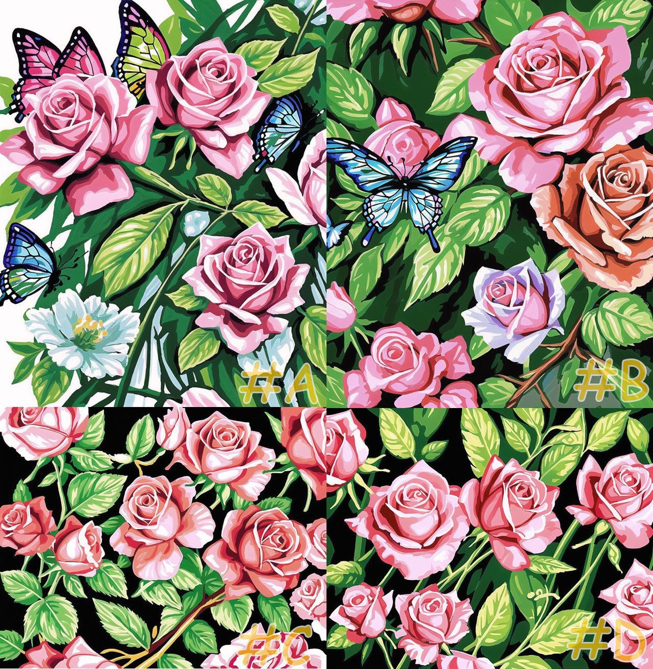 Rose Garden and Butterflies Needlepoint Canvas
