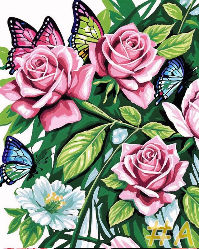 Rose Garden and Butterflies Needlepoint Canvas