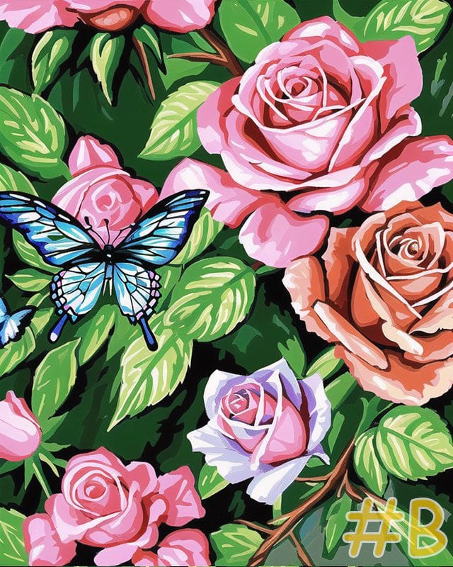 Rose Garden and Butterflies Needlepoint Canvas