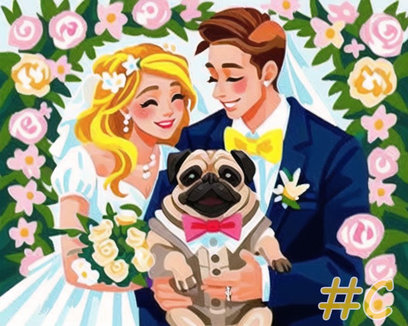 Pug In Wedding Day -Needlepoint Canvas