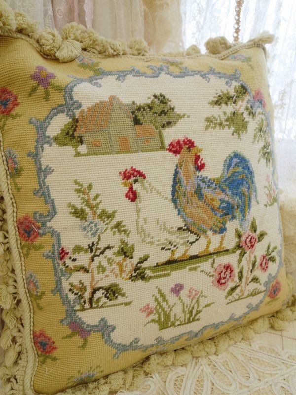 Elegant Chicken Needlepoint Pillow