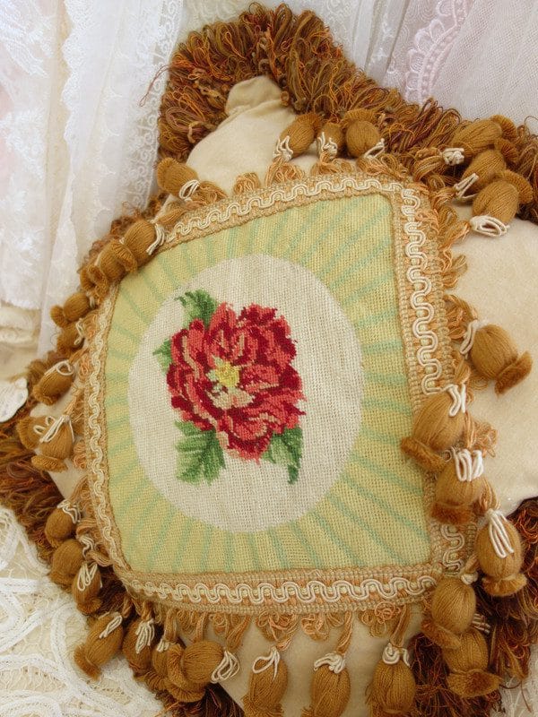 Bold Floral Needlepoint Pillow Geometric Pattern