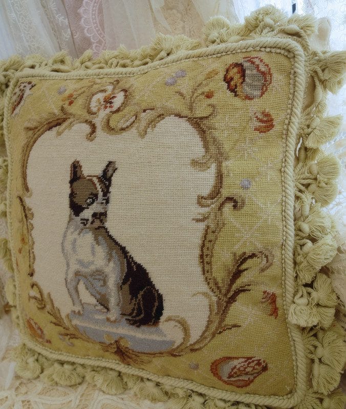Boston Terrier Needlepoint Pillow