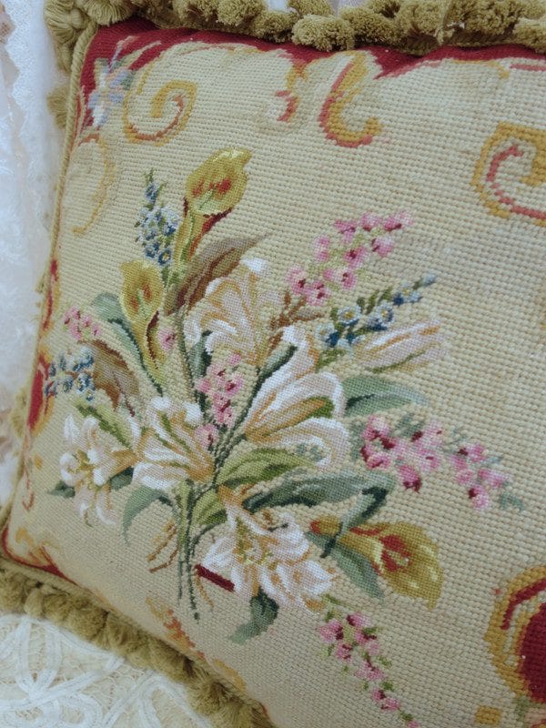 Floral Scrolls Needlepoint Pillow