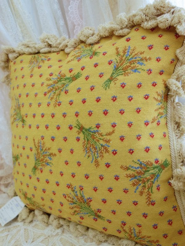 Yellow Floral Needlepoint Pillow