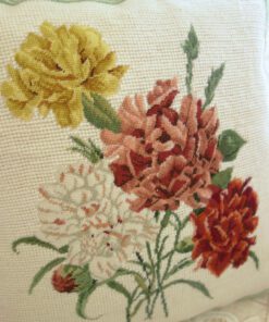 Vibrant Floral Needlepoint Pillow with Red and Yellow Blooms