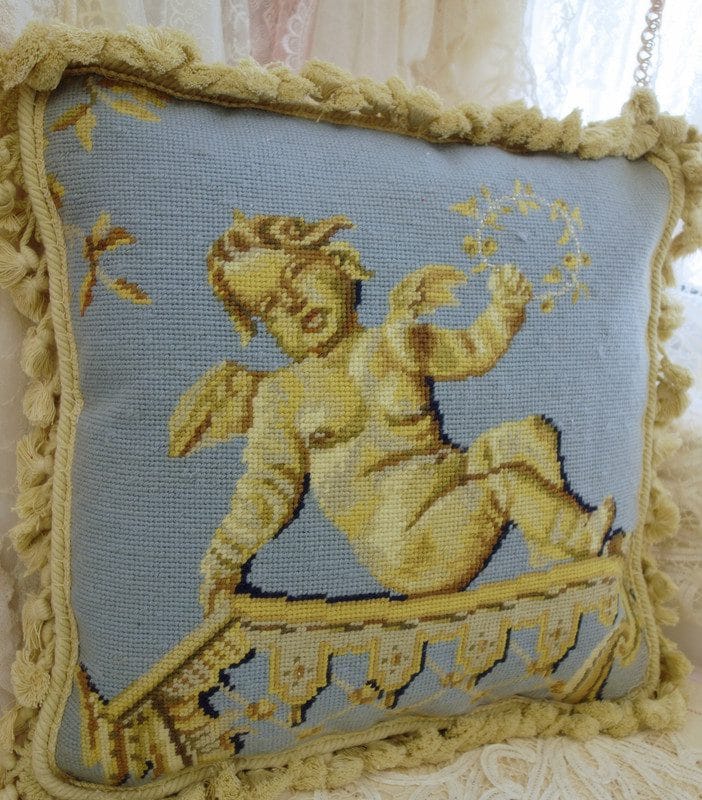 Needlepoint Pillow Whimsical Cherub