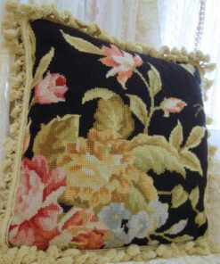 Handmade Floral Crewel Needlepoint Pillow