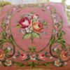 Pink Needlepoint Pillow, Floral Bouquet Scrolls