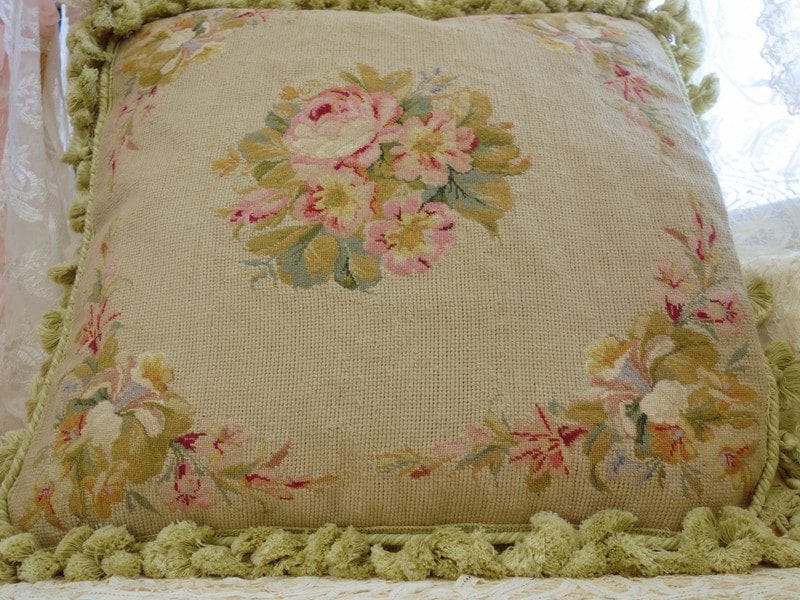 Needlepoint Pillow Floral Needlepoint Beige Beigeroses