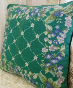 Trellis Pattern Green Floral Needlepoint Pillow