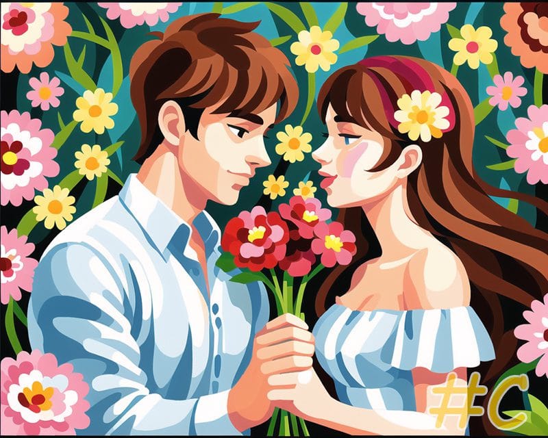 Couple in Flowers Needlepoint Canvas