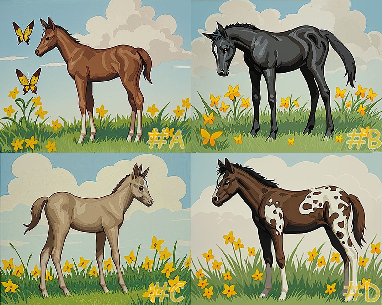 Playful Foals in a Flower Field