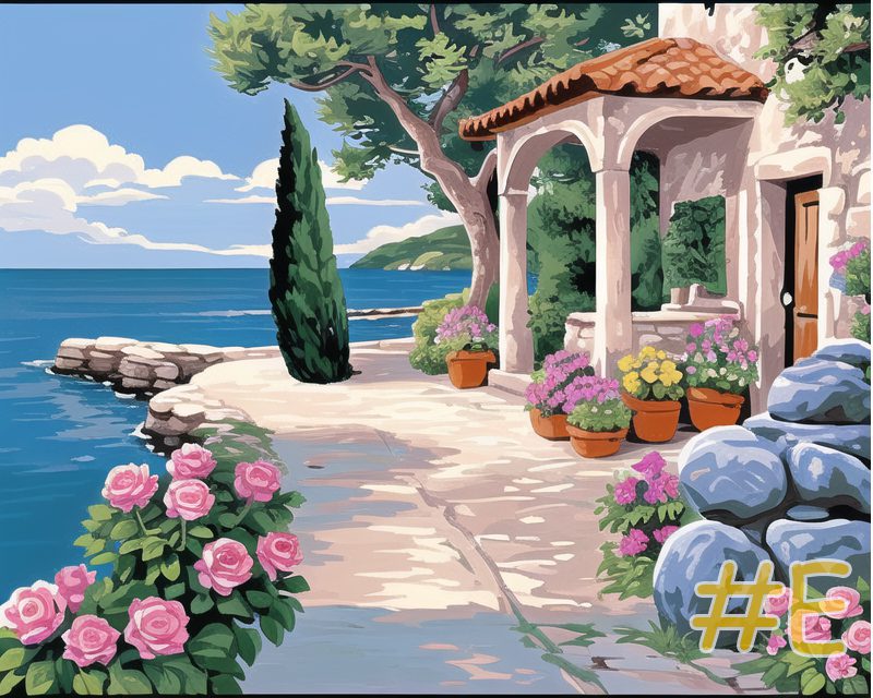 Needlepoint Canvas Mediterranean Coast Village