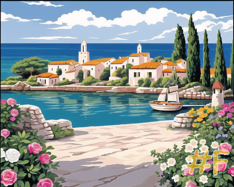 Needlepoint Canvas Mediterranean Coast Village