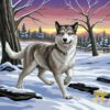 Husky Dogs in Snow Needlepoint Canvas