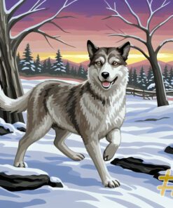 Husky Dogs in Snow Needlepoint Canvas