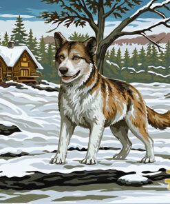 Husky Dogs in Snow Needlepoint Canvas