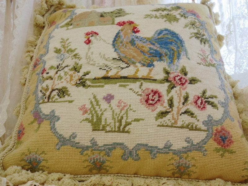 Elegant Chicken Needlepoint Pillow