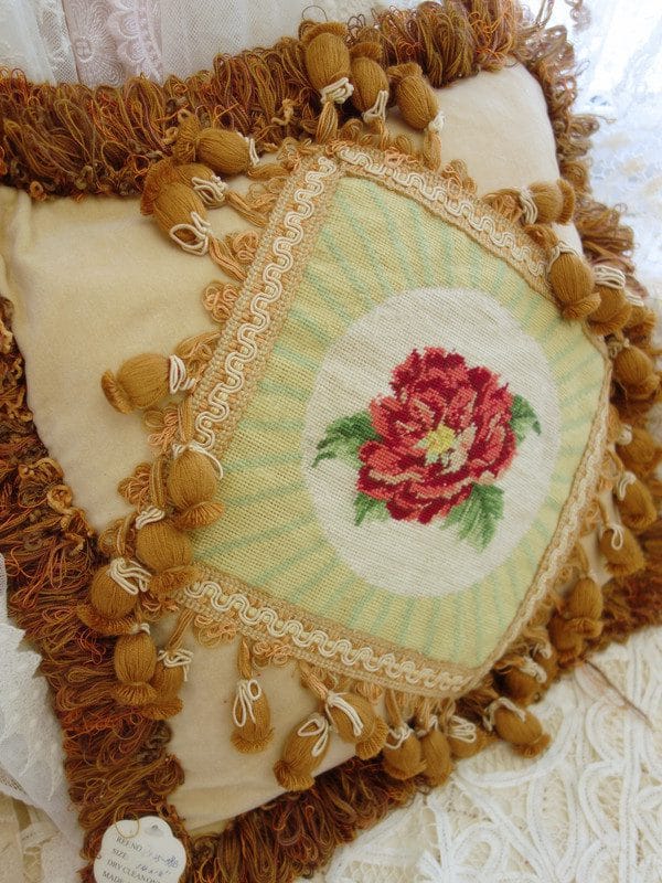 Bold Floral Needlepoint Pillow Geometric Pattern