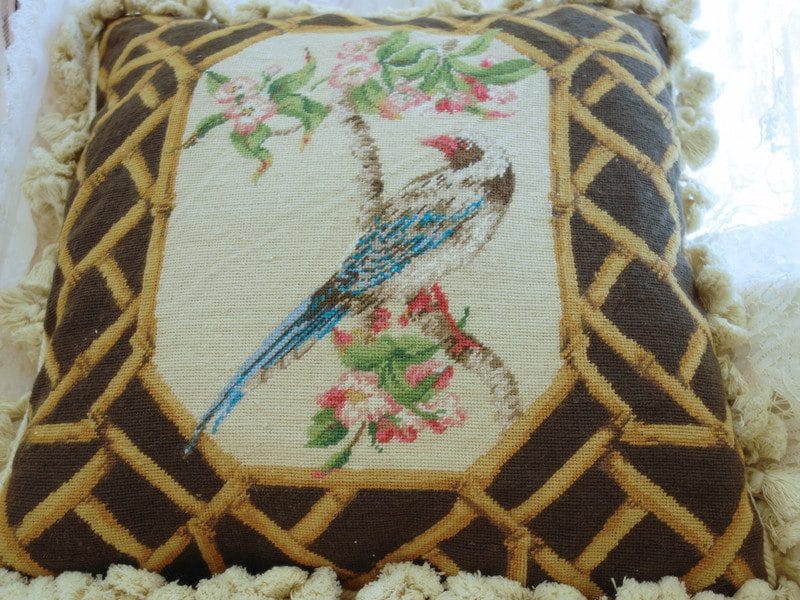 Bird and Floral Needlepoint Pillow from Cobble Country