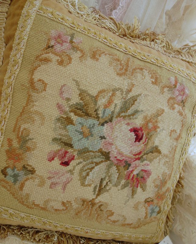 Floral Enhancing Needlepoint Pillow