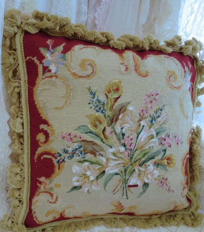 Floral Scrolls Needlepoint Pillow