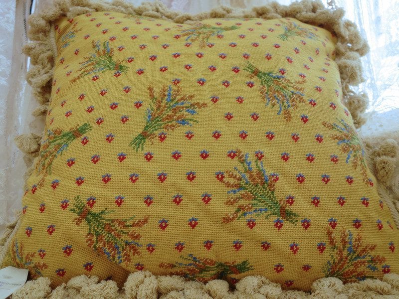 Yellow Floral Needlepoint Pillow