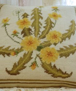 Elegant Yellow Dandelion Needlepoint Pillow with Neutral Background