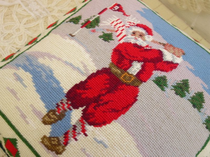 Santa in the Snow Needlepoint Pillow