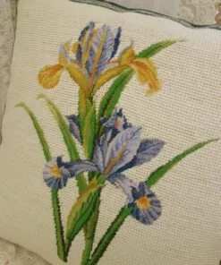 Blue Iris Needlepoint Pillow