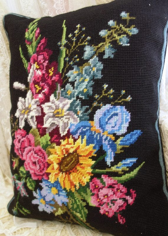 Sunflowers Needlepoint Pillow- Roses Needlepoint Pillow
