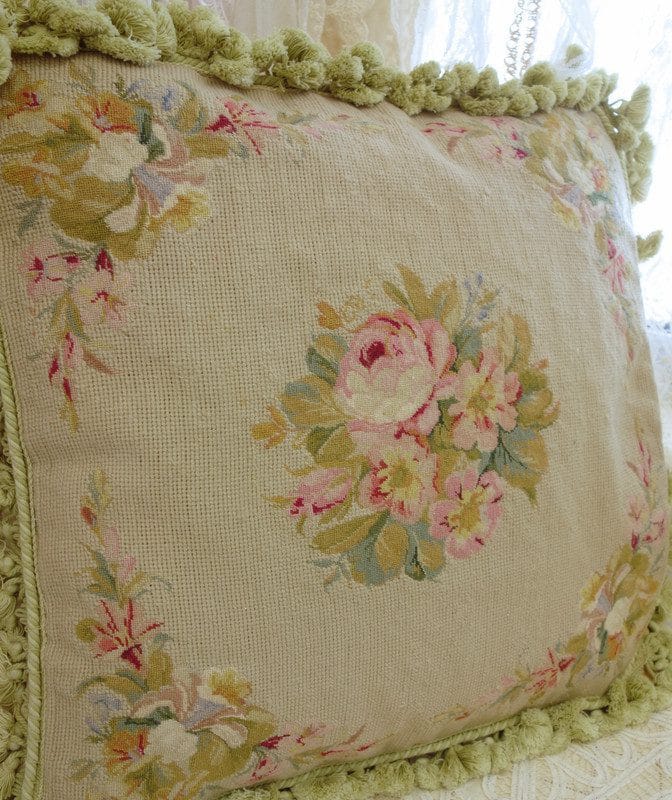 Needlepoint Pillow Floral Needlepoint Beige Beigeroses