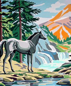 Horses by Waterfall