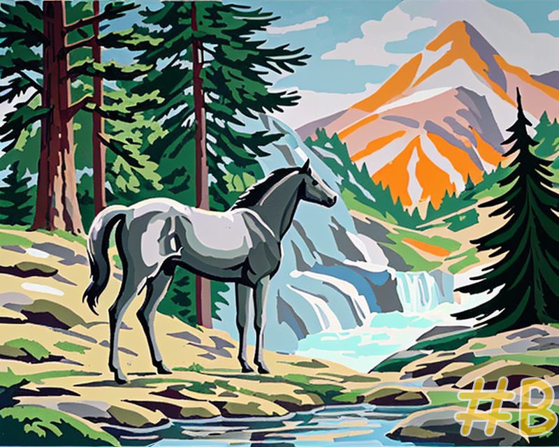 Horses by Waterfall