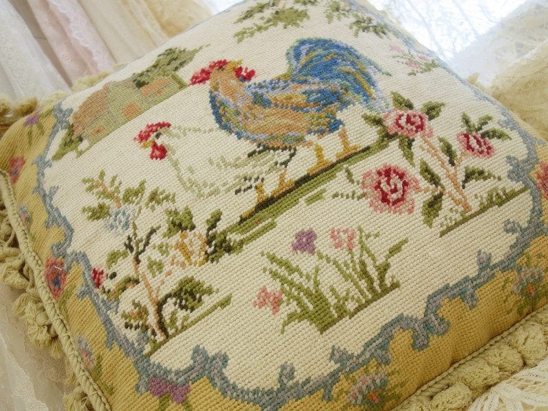 Elegant Chicken Needlepoint Pillow
