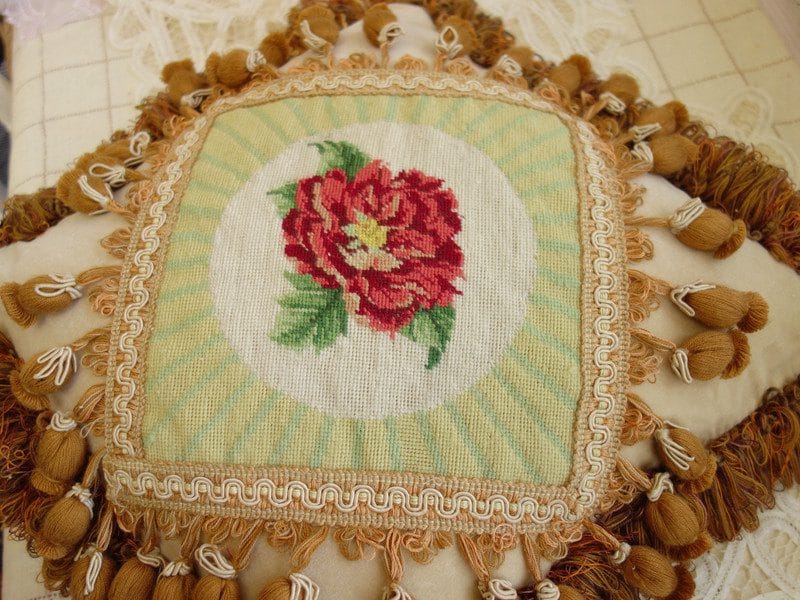 Bold Floral Needlepoint Pillow Geometric Pattern