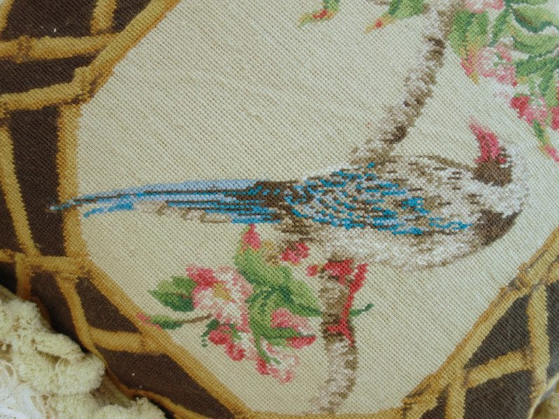Bird and Floral Needlepoint Pillow from Cobble Country